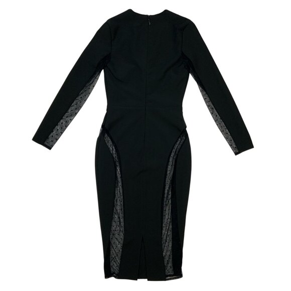 House Of CB Niida Black Sheer Panel Bodycon Dress XS Deep V-Neck Midi Party - Picture 11 of 12